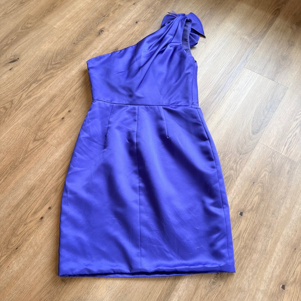 Badgley Mischka Purple One Shoulder Rosette Satin Cocktail Dress Size 8 - Picture 7 of 8